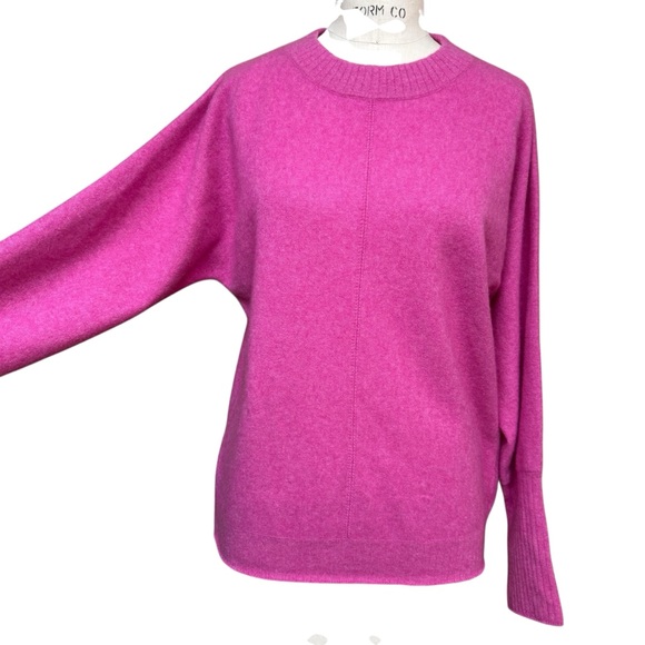 JOIE Cashmere Sweater Dolman Sleeve Crew Neck Women Size M Hot Pink Cozy Preppy - Picture 2 of 13